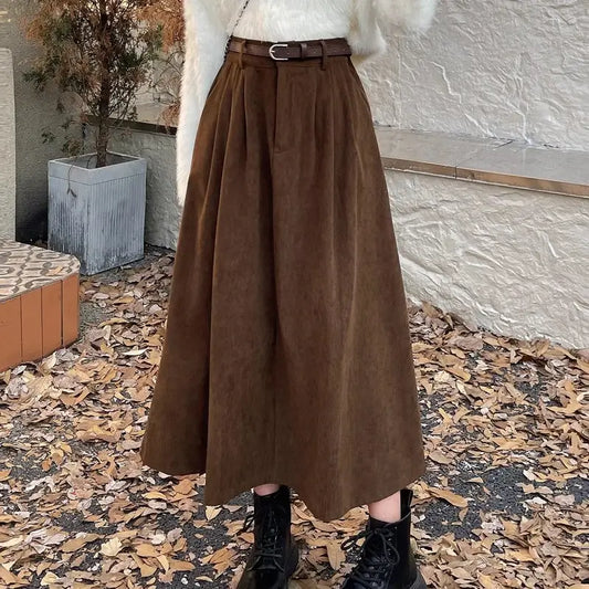 Women’s Vintage Corduroy Skirt with Belt
