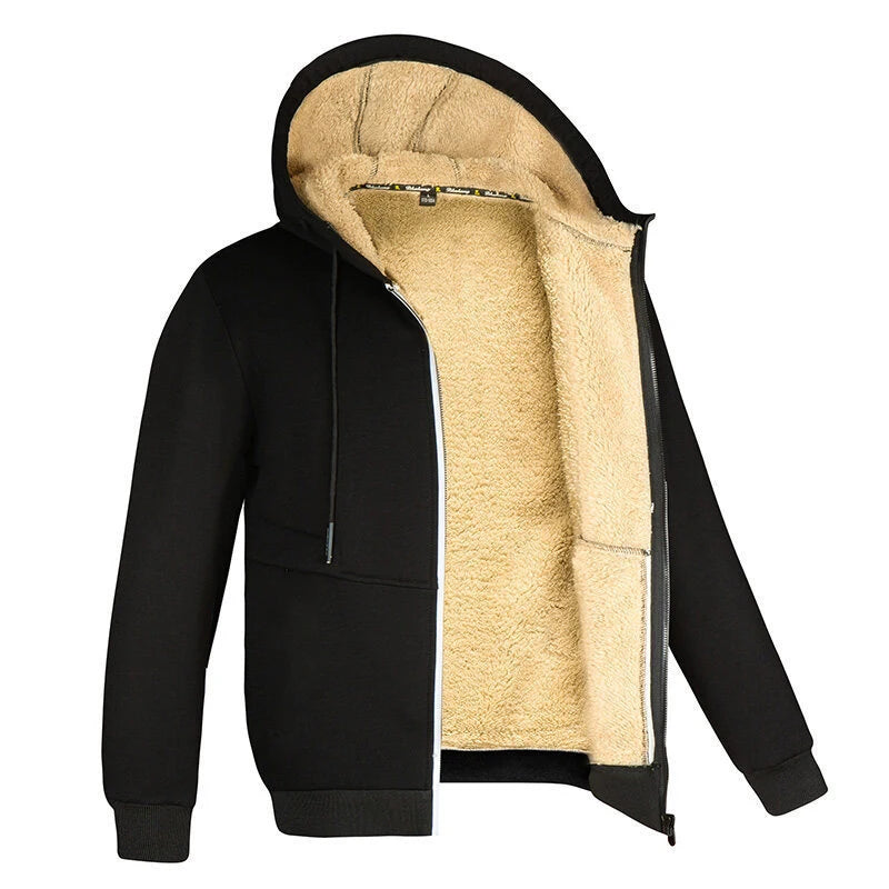 C.New S Winter Lambswool Coats Warm Thicken Jackets Long Sleeve Zipper Hoodies Casual Fleece Black Coat Hooded Men Women Jacket